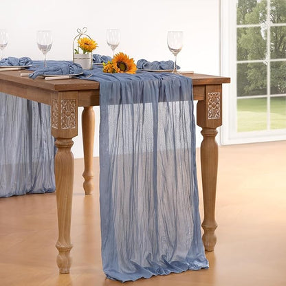 Dusty Blue Cheesecloth Table Runner Fall Table Runner Boho Gauze 120 Inches Blue Cheese Cloth Fall Table Decorations for Thanksgiving Marine Weddings Bridal Baby Shower Birthday Party