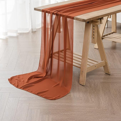 1Pack 9ft Chiffon Table Runner 14x108 Inch Sheer Romantic Table Runner for Wedding Birthday Party Bridal Shower Outdoor Decoration-Rust