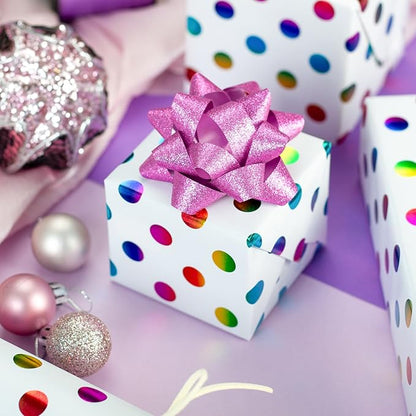 Burymento Rainbow Dots Wrapping Paper, Gift Wrap for Birthday, Valentines, Mothers day, Graduation, Wedding, Fathers day, Baby Shower, Christmas (17in x 32.8ft)