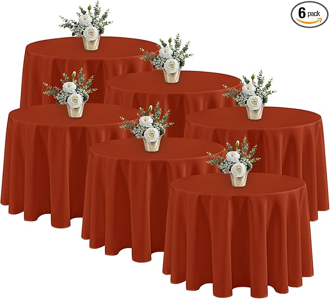 Fitable 6 Pack Rust Round Table Clothes - 90 Inches in Diameter - Stain Resistant and Washable Fall Tablecloths, Polyester Fabric Table Covers for Wedding, Party, Banquet, Gathering