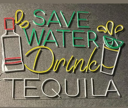 Save Water Drink Tequila Led Sign, Tequila Neon Sign, Custom Neon Sign, Cocktail Wine Bar Wall Decor, Bar Pub Neon Sign, Tequila Lover Gifts Size:18inch