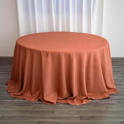 Efavormart Round Tablecloth, 132 Inch Stain & Wrinkle Resistant Washable Table Cloth, Decorative Polyester Fabric Table Cover for Banquet, Wedding, Dining- Terracotta