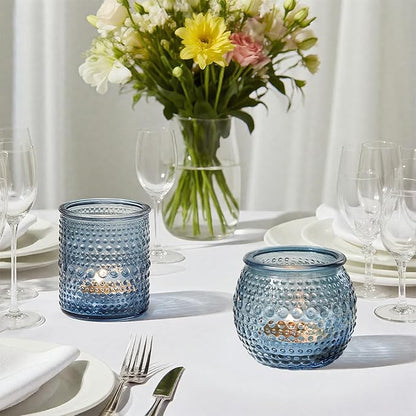 36pcs Votive Candle Holders, 2x2.5inchs Blue Elegant Glass Votives & Tealight Candle Holders for Wedding Centerpieces Party Decorations and Home Decor for Tables (Blue)