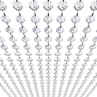 99ft Acrylic Crystal Garland Strands - Hanging Chandelier Gem Bead Chain - 14mm Clear Octagon Prism Diamond String Decorations for Wedding Party Manzanita Centerpiece Christmas Tree