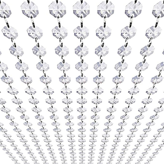 99ft Acrylic Crystal Garland Strands - Hanging Chandelier Gem Bead Chain - 14mm Clear Octagon Prism Diamond String Decorations for Wedding Party Manzanita Centerpiece Christmas Tree