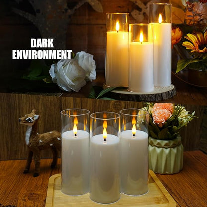 Flickering Flameless Candles Battery Operated with Remote and 2/4/6/8 H Timer Plexiglass Led Pillar Candles Pack of 9 (D2.3"xH 6"7"8")with Realistic Moving Wick Candles for Home Decor(White)