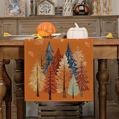 GEEORY Fall Watercolor Trees & Maple Leaves Table Runner 13x108 Inch, Rustic Farmhouse Autumn Thanksgiving Decor for Kitchen, Dining, Indoor/Outdoor Holiday Dinner Party Orange GT158-108