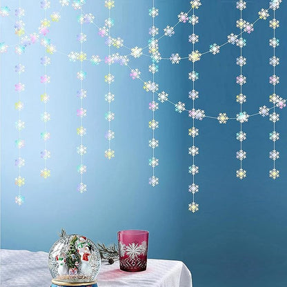 Snowflake-Snow Iridescent-Holographic Christmas Party-Decoration Garland - 52ft Winter Wonderland Frozen Ornaments Hanging Paper Streamers,New Years Birthday Baby Shower Dance Ceiling Decor Hugfond