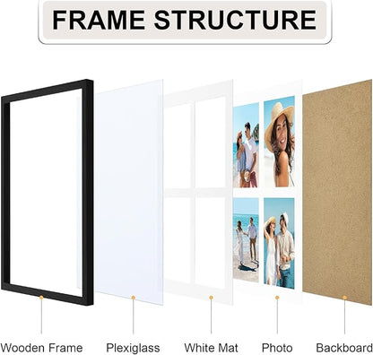 Vittanly 12x16 Collage Picture Frame, Displays 4Pcs 5x7 Pictures with Mat, Picture Frames Collage Wall Decor for Horizontal or Vertical Display, Black, 1 Pack