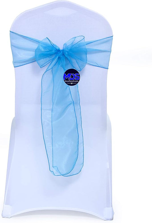 MDS Pack of 75 PCS Organza Chair Sashes Wider Dining Chair Bows Ribbon Tie Back for Wedding Party Birthday Bridal Shower Reception Event Banquet Home Chair Cover Decoration - Blue