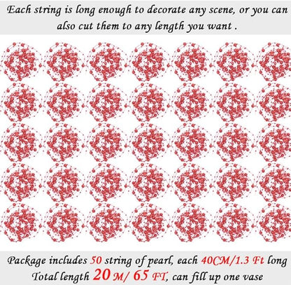 50pcs Pearls String Beads of Pearls, 10+5mm Red Artificial Pearl String for Floating Candles Centerpieces, Vase Filler, Wedding Centerpiece Christmas Party Decor