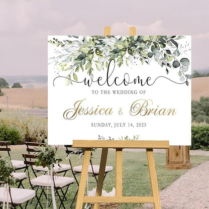 Personalized Welcome to Our Wedding Sign With Stand - Rustic Ceremony Decor and Reserved Signs