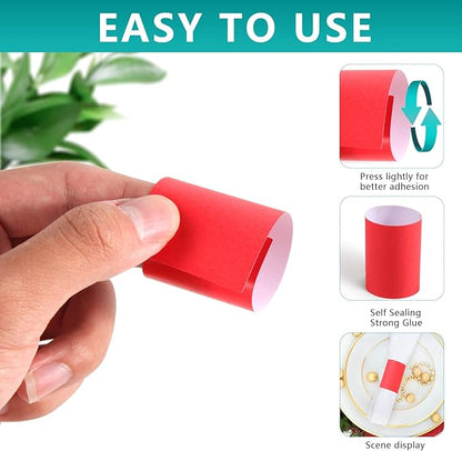 Paper Napkin Bands,Napkin Rings Self Adhesive,Silverware Wraps Bands(Red,2000 pcs)