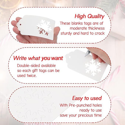 jijAcraft Christmas Gift Tags - 100Pcs Christmas Tags with String, Blank Xmas Name Labels, White Paper Hollow Trees, Rudolph, Snowflake Shapes Holiday Labels for Xmas Party Favors, DIY Crafts, Jar