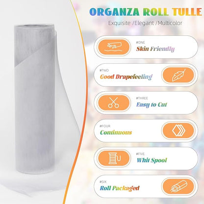 Crystal Organza Fabric Tulle 11 Inch by 50 Yards Sheer Tulle Rolls for DIY Craft Wedding Party Baby Shower Decor Gift Wrapping Party Supplies (Grey)