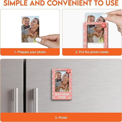 Magnetic Picture Frames - BEST MOM EVER - Christmas Gift Birthday Gift for Mom - Unique Magnet Photo Frame For Women - Magnetic Frames for Refrigerator, Locker & More