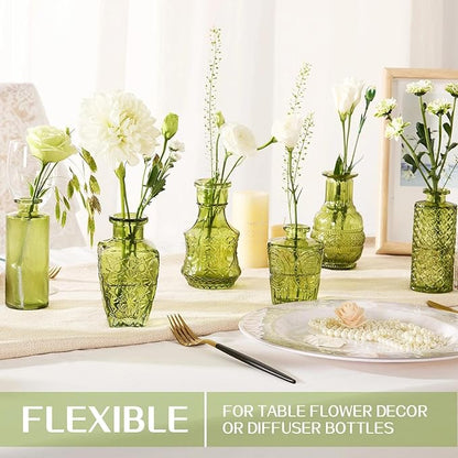 Mini Bud Vases As Wedding Centerpieces for Tables,Clear Bud Vases for Flowers,Small Flower Vases Suitable for Birthday Party,Anniversary,Wedding Reception,Baby Shower (Green, 12PCS)