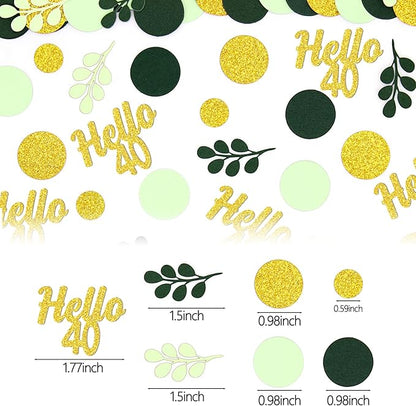 300PC Gold Glitter and Sage Green Happy 40th Birthday Decorations for Men/Women Greenery 40th Birthday Confetti for Table Forty Party Decor Supplies
