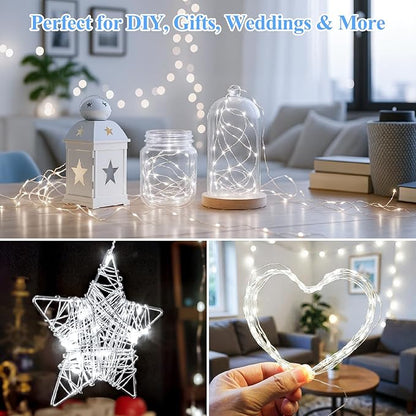 Lakumu 12 Pack Fairy Lights Battery Operated String Lights -7FT 20LED Fairy Lights Silver Wire Firefly Starry Moon Lights for DIY Christmas Decorations Party Wedding Centerpiece Table Decor Cool White