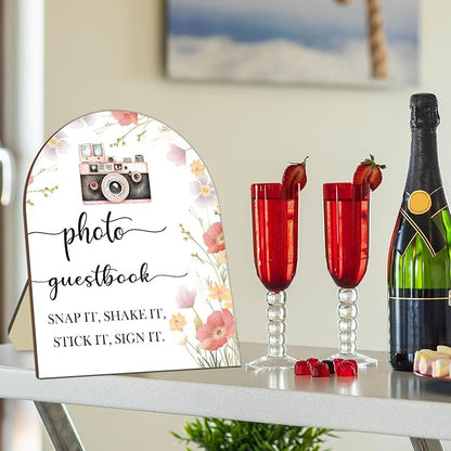 Wedding Photo Guestbook Desk Plaque, Floral Decor Party Welcome Sign, Bridal Shower Sign, Baby Shower Decoration Supplies, Wedding Shower Supplies, Reception Decor with Stand 8 * 10In