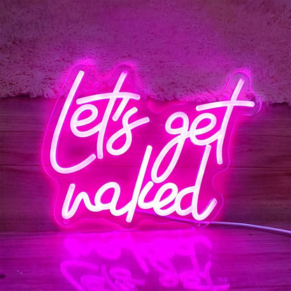 Lets Get Naked Neon Sign Let's Get Naked Neon Signs for Wall Decor, Led Light Sign for Girls Thanksgiving Bedroom Birthday Party Bar, 11.8" x 9.4"