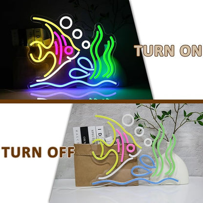Tropical Fish Neon Sign for Wall Decor, Fish Led Signs for Room, USB Dimmable Neon Lights for Fish Shop Bar Home Pub Club Man Cave Party Store Office Restaurant Ocean Museum Decoration
