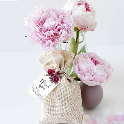 Andaz Press 100-Pack Thank You for Celebrating with Us Favor Tags Burgundy Florals Cardstock Gift Tags with Bakers Twine for Wedding Baby Shower Bridal Shower Birthday Party Favors 2 x 3.75-Inches