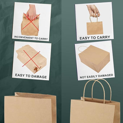 METRONIC Brown Paper Bags with Handles Bulk 5.25x3.75x8'' 100 Pcs Kraft Gift Bags for Small Business, Birthday, Wedding, Party Favors, Christmas, Retail Shopping, Made in USA
