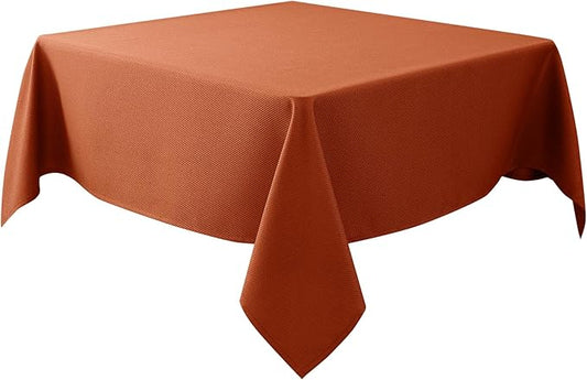 Biscaynebay Fall Tablecloth Textured Fabric Square Tablecloths 90x90 Inch, Rust Thanksgiving Autumn Harvest Water Resistant Fabric Tablecloths for Kitchen, Dining, Wedding, Parties Machine Washable