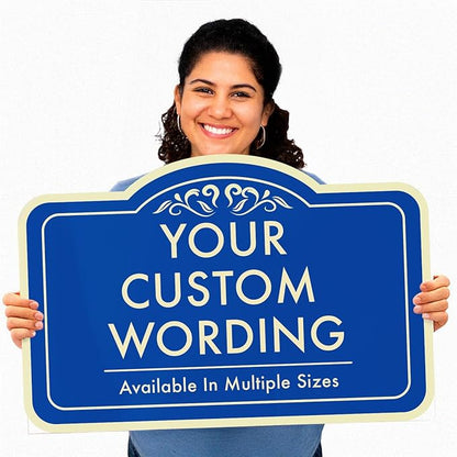 Custom Decorative Outdoor Metal Signs, Personalized Aluminum Signs, Customized Driveway Signs, Waterproof Signs Made In USA, Design 1 Blue Steel 36x24 In