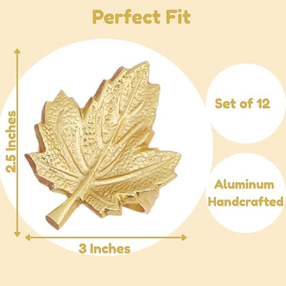 Set of 12 Maple Leaf Napkin Rings - Handcrafted Aluminum Napkin Holders for Cloth & Paper Napkins, Elegant Table Décor for Weddings, Thanksgiving, Christmas & Holiday Parties (Gold) - CLEENTABLE