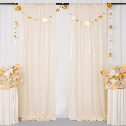 ShinyBeauty Ivory Sequin Backdrop 2pcs 4x7ft | Sparkle Photo Background for Weddings, Parties, Events | Elegant Shimmer Curtains Panels | Perfect for Birthday Celebrations