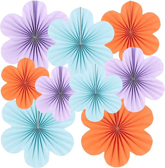 SUNBEAUTY 9 PCS Flower Party Decorations Paper Fans Classroom Decoration Paper Floral Backdrop Decor Paper Fans Decoration Hanging Paper Fans