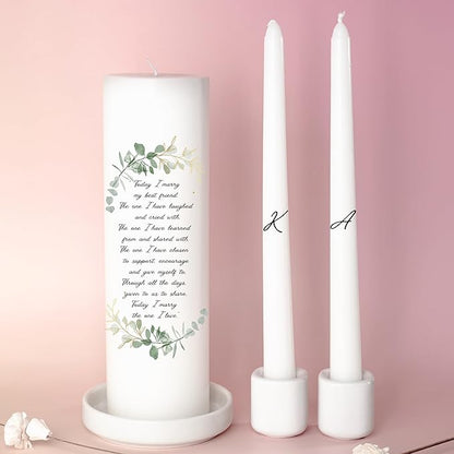 Unity Candles for Wedding, Modern Unity Set, Custom and Personalized Taper Candles with Bible Quote, Unscented White Premium Wax, Religious and Wedding Ceremony, Special Events (Custom Initials)