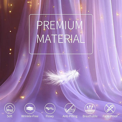 Lavender Tulle Backdrop Curtain with Lights String - 10x10ft Sheer Backdrop with 300 LEDs for Wedding, Baby Shower, Bridal Shower, Birthday Party Photo Shoot Background and Home Decorations
