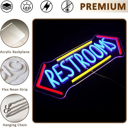 Restroom Neon Sign for Wall Decor, Toilet Led Signs for Bathroom, Unisex Bathroom Sign, USB Dimmable Neon Lights for Restrooms Shop Business Market Store Restaurant Bathroom Bar Hotels