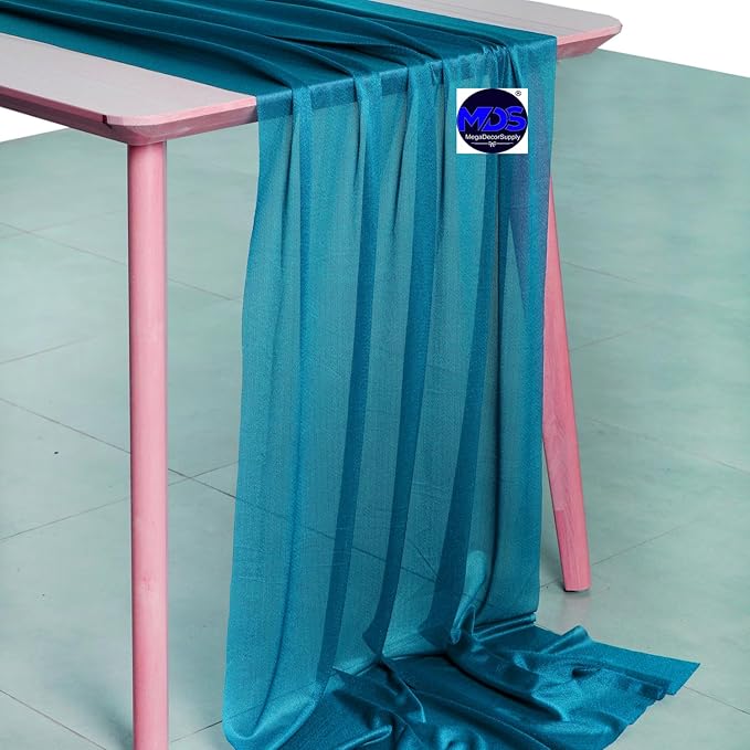 MDS 15 Pack 10ft Chiffon Table Runner 29 x 120 Inches Sheer Wedding Runner Romantic Rustic Table Runner for Wedding Decorations, Birthday Parties, Bridal Shower Party Arch Decor - Dark Teal