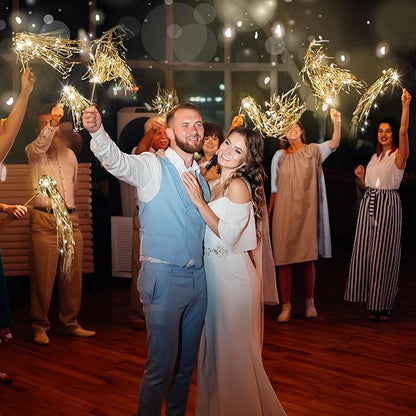 100 Pcs Lighted Wedding Wands LED Tinsel Wands Light up Streamers Sparklers for Wedding Send Off and Exits Birthday Party Props Favors(Champagne)