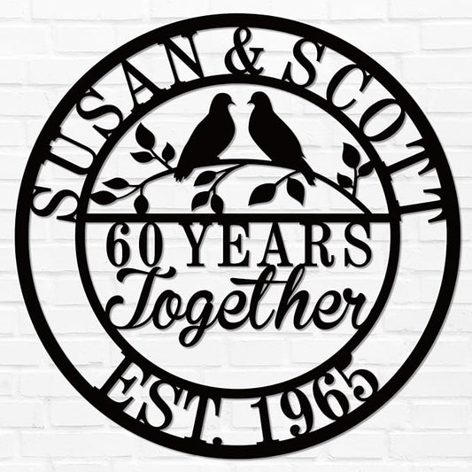 Personalized Wedding Anniversary Sign Gifts, Custom 50th 40th 65th 60th 25th 70th Anniversary Metal Sign, Wedding Gifts for Couples, Custom Name Sign, House Warming Gifts New Home