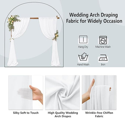 8 Panels Wedding Arch Draping Fabric 28" x 20Ft Wedding Arch Drapes Chiffon Fabric Drape Sheer Backdrop Curtain for Weddings Party Swag Ceremony Birthday Arbor Drapery Reception Ceiling Décor(White)