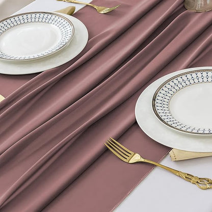 2 Pack 10 Ft Chiffon Table Runner Dusty Rose Gauze Long Table Runners 27x120 Inches Sheer Tulle Table Runner for Rustic Wedding Reception Bridal Shower Decorations Birthday Party