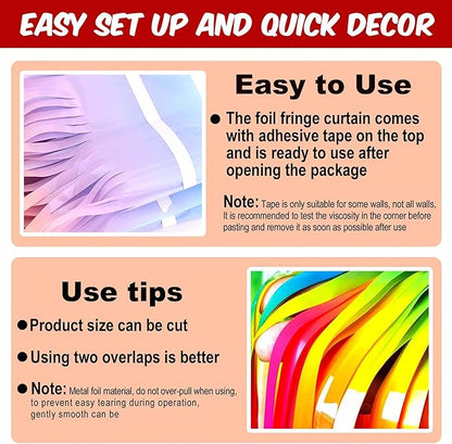 6 Pack Dark Rainbow Foil Fringe Curtains Backdrop, 3.28 x 8.2 Ft Metallic Streamers Tinsel Curtains Background for Photo Booth, Birthday, Weddings, Carnivals, Graduation, Themed Party Decorations