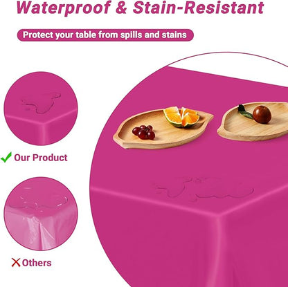 12 PCS Rose Red Disposable Tablecloth, Rectangle Plastic Table Cover, Elegant Smooth Table Cloth, 54 X 108 IN Hot Red Disposable Tablecloth for Birthday Parties, Weddings, Picnics, and Outdoor Events