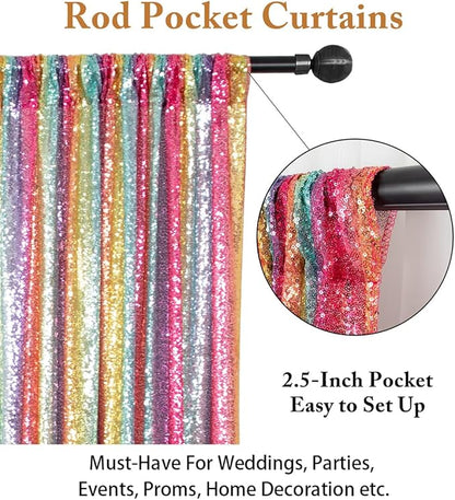 ShinyBeauty Sparkle Backdrop Curtain 2 Panels Set Sequin Photo Backdrop 2FTx8FT Sequin Backdrop Curtain Pack of 2~1220S (2FTx8FT, Rainbow)