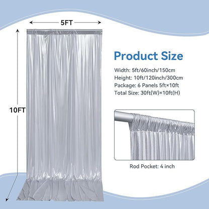 30x10 ft Wrinkle Free Silver Sequin Backdrop Curtain for Parties,Thick Not Fall Glitter Wedding Drapes Backdrop,4 Panels 5x10ft Shimmer Photo Wall Back Drop Cloth for Birthday Photography Background