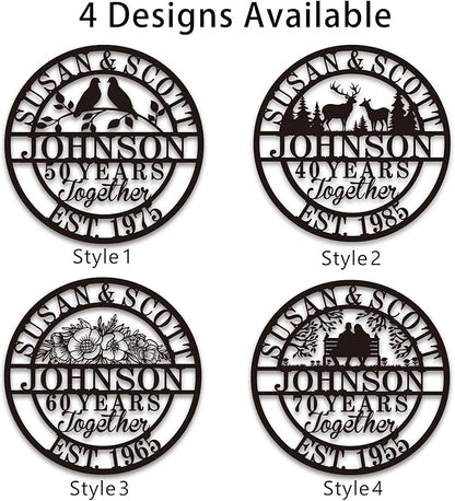 Personalized Wedding Anniversary Sign Gifts, Custom 50th 40th 65th 60th 25th 70th Anniversary Metal Sign, Wedding Gifts for Couples, Custom Name Sign, House Warming Gifts New Home