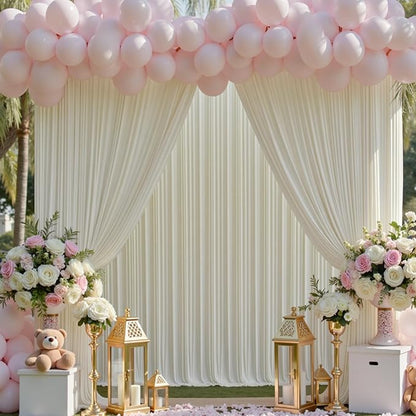30ft x 15ft Ivory Wrinkle Free Backdrop Curtains for Parties,Silky Polyester Fabric Wedding Ceiling Drapes, 6 Panels 15ft Photo Back Drop Drapes for Baby Shower Photography Stage Background Cloth