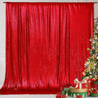 Eternal Beauty Red Sequin Backdrop, 6x8 Ft Glitter Background Curtains for Christmas Shimmer Photography Party Wedding Birthday Back Drop Decor