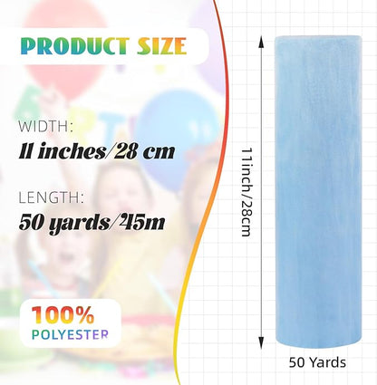 Crystal Organza Fabric Tulle 11 Inch by 50 Yards Sheer Tulle Rolls for DIY Craft Wedding Party Baby Shower Decor Gift Wrapping Party Supplies (Light Blue)