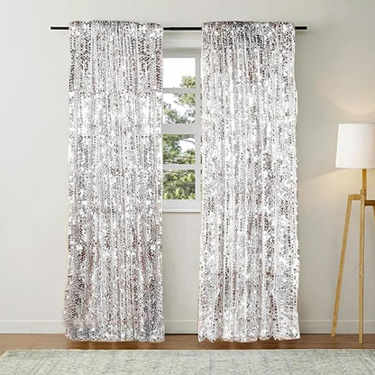 9FTx9FT Silver Big Sequin Backdrop Curtains Panels Drapes Home Party Supplies Sequin Background for Parties Shimmer Wall Backdrop Cloth and Thanksgiving Christmas